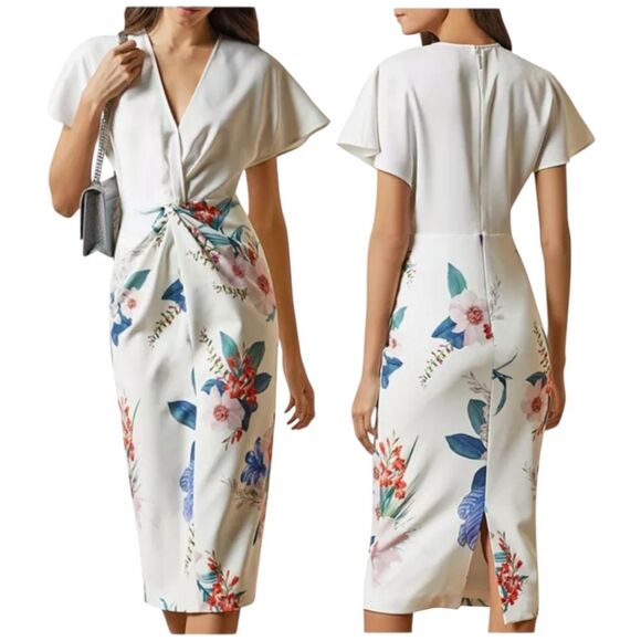 Ted Baker London Nerris Jamboree Floral Print Twist Detail Midi Dress Sz 12 NWT - Picture 4 of 17